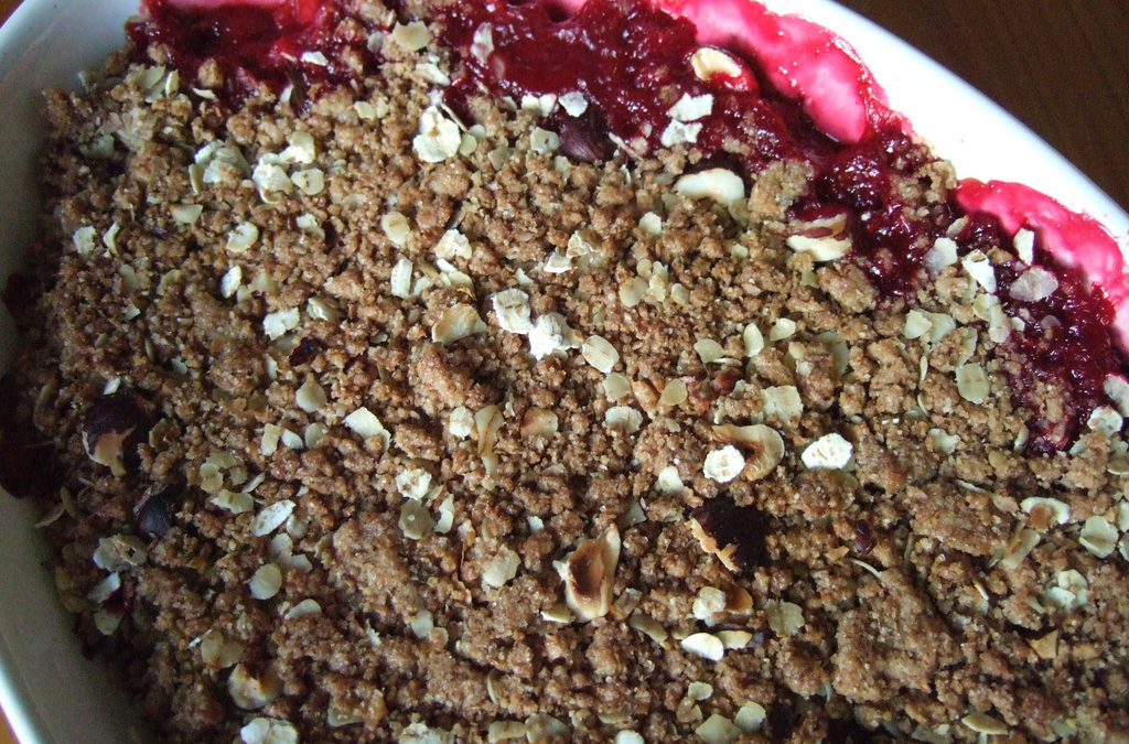 RHUBARB AND RED GOOSEBERRY CRUMBLE